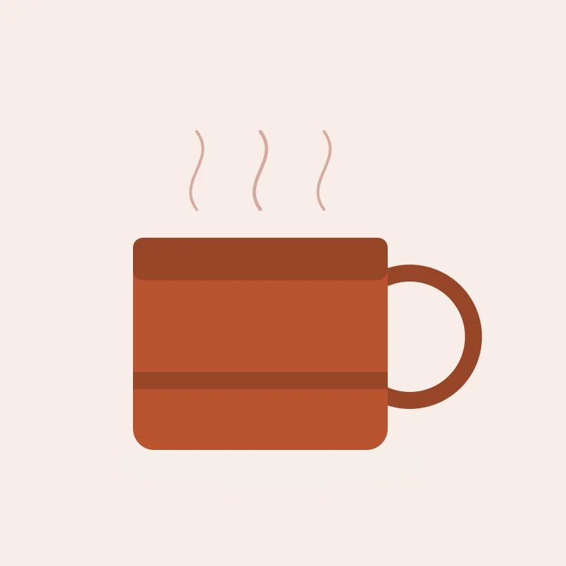 A terracotta mug with three curls of steam