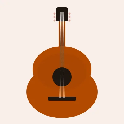 An acoustic guitar standing upright