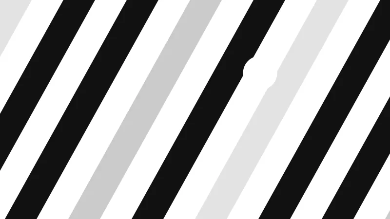 Bold diagonal bands in black, grey and white