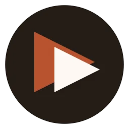 A dark circle with a terracotta arrow pointing right