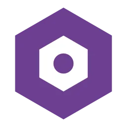 An aubergine hexagon with a white hexagon and a dot inside it