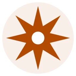 An eight-pointed orange star with a white centre